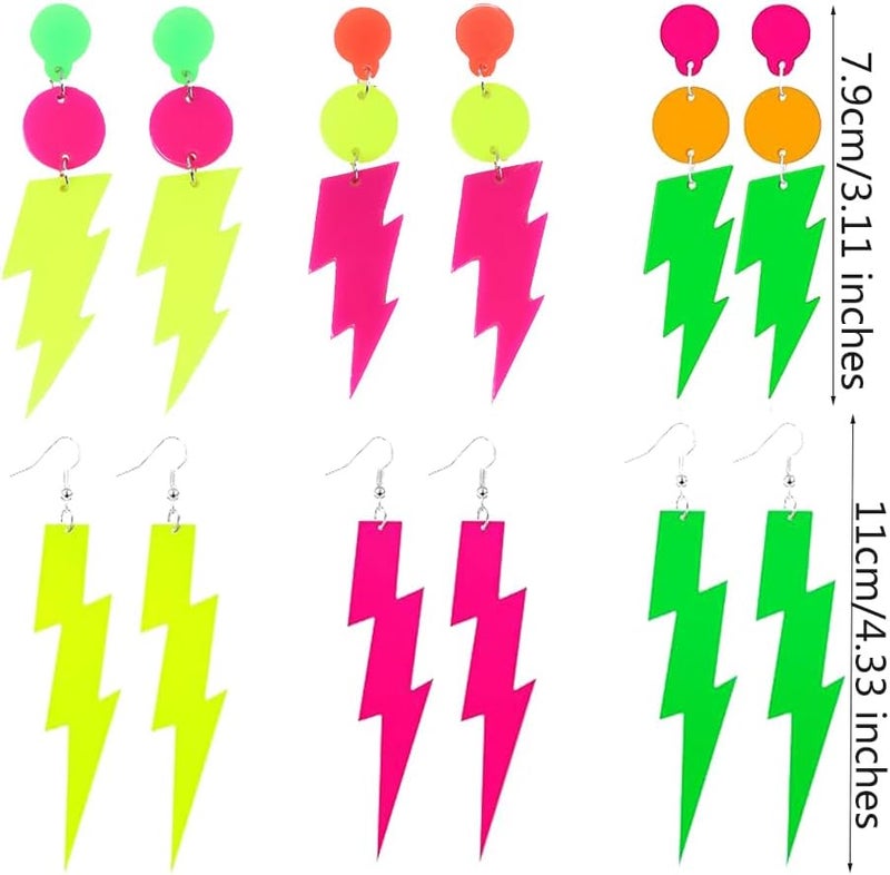 Modpide 80s Neon Earrings Hollow Lightning Bolt Halloween Punk Retro Earrings for Women 80's Party Accessories - Image 4